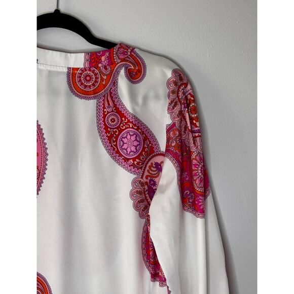 Collection by Cezele Paisley Hot Pink Orange Flowy Top Button Down Small Size S - Picture 7 of 16